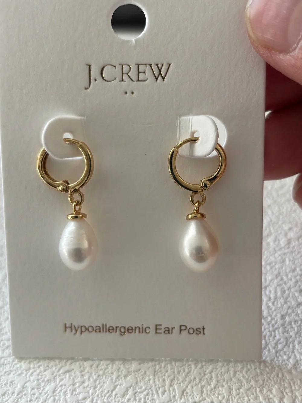 New J. Crew Gold Hoop Earrings with White Pearl Drops